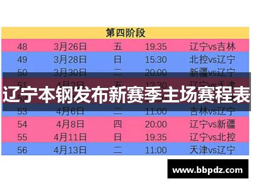 辽宁本钢发布新赛季主场赛程表